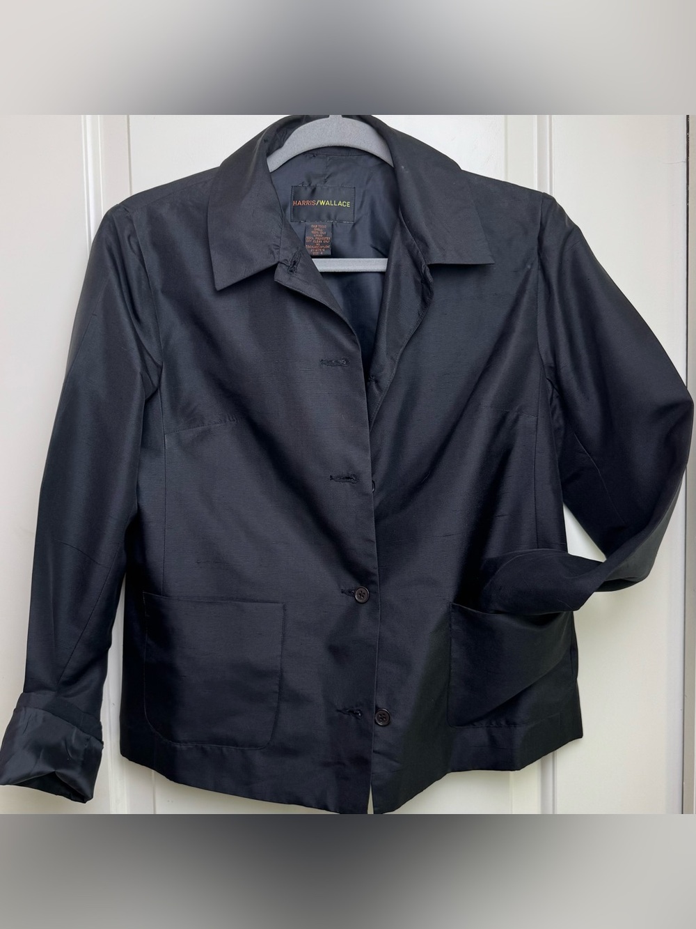 Harris Wallace Black 100% Silk Blazer Jacket Size 4 Tailored Vintage